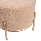 Tabouret rond rembourré en sherpa crème avec pieds en métal doré – Vendu à l'unité