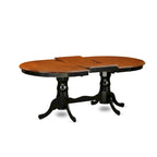 Table à manger ovale extensible 6 places avec double piédestal et rallonge papillon, coloris babeurre et cerisier / marron selle / noir et cerisier