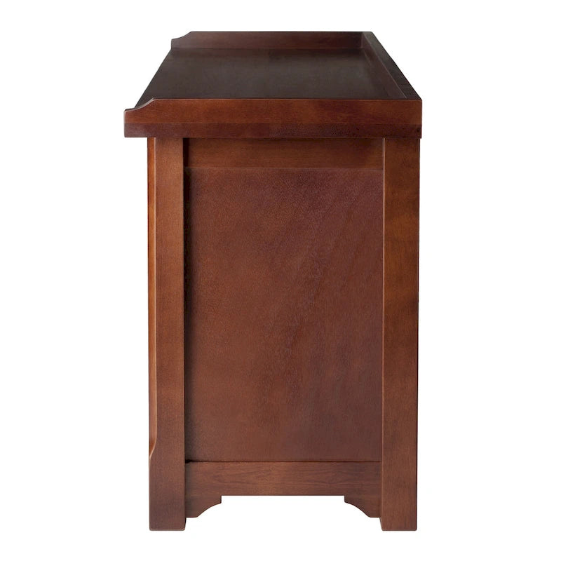 Banc de rangement en bois espresso avec étagère ouverte et 3 paniers tressés pliables – Simple
