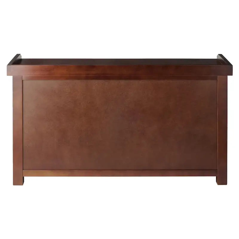 Banc de rangement en bois espresso avec étagère ouverte et 3 paniers tressés pliables – Simple