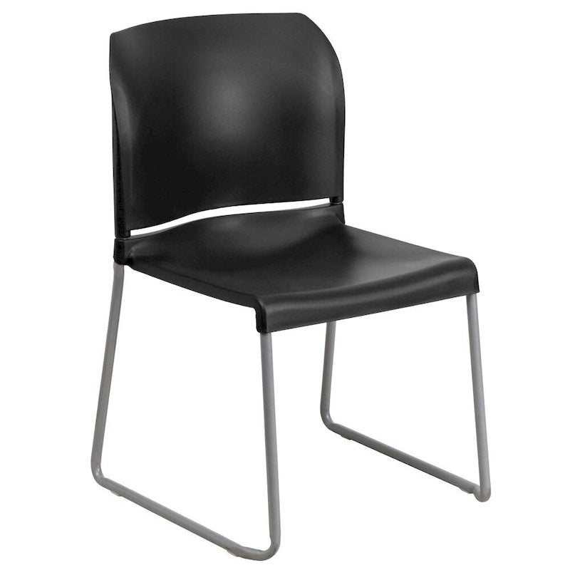 Chaise empilable en polypropylène orange/noir/bourgogne/marine/jaune/gris/bleu/vert avec piétement luge en acier thermolaqué – Unité