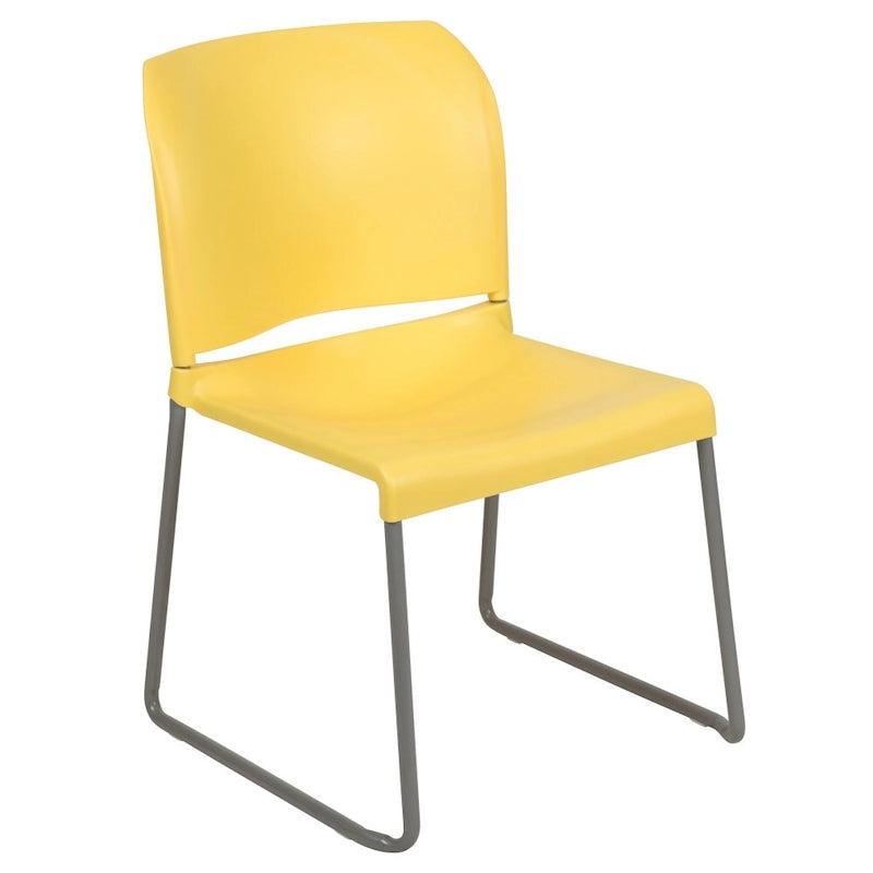 Chaise empilable en polypropylène orange/noir/bourgogne/marine/jaune/gris/bleu/vert avec piétement luge en acier thermolaqué – Unité