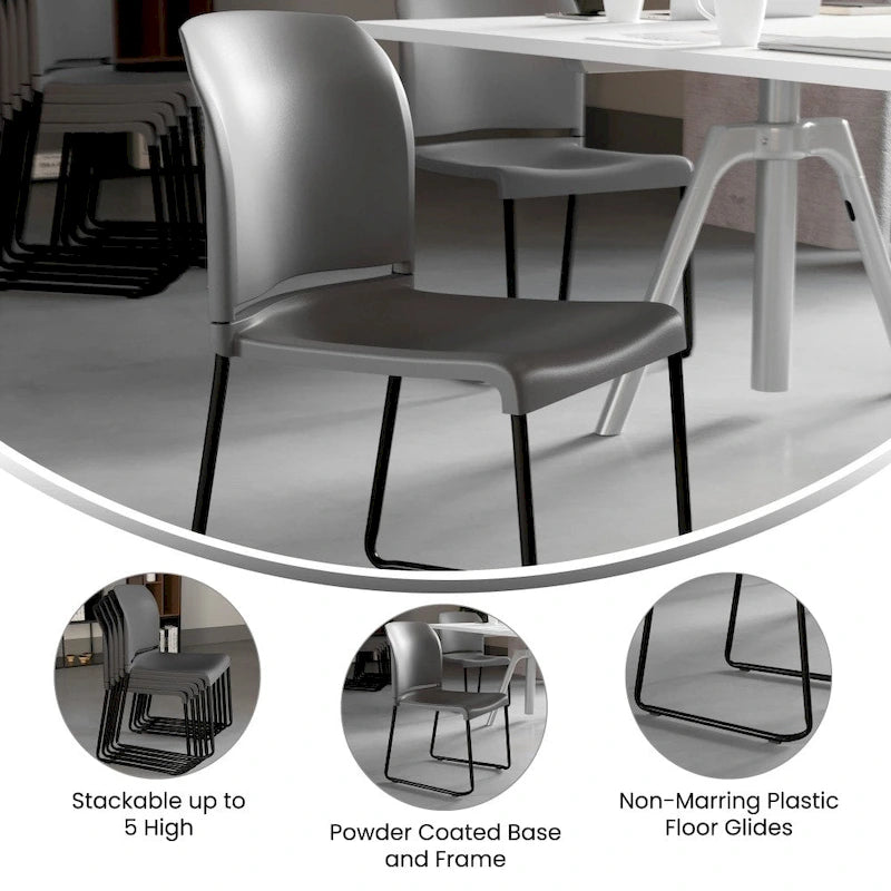 Chaise empilable en polypropylène orange/noir/bourgogne/marine/jaune/gris/bleu/vert avec piétement luge en acier thermolaqué – Unité