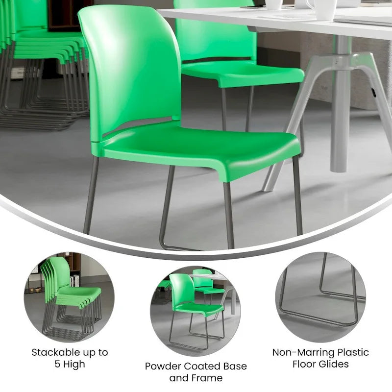 Chaise empilable en polypropylène orange/noir/bourgogne/marine/jaune/gris/bleu/vert avec piétement luge en acier thermolaqué – Unité
