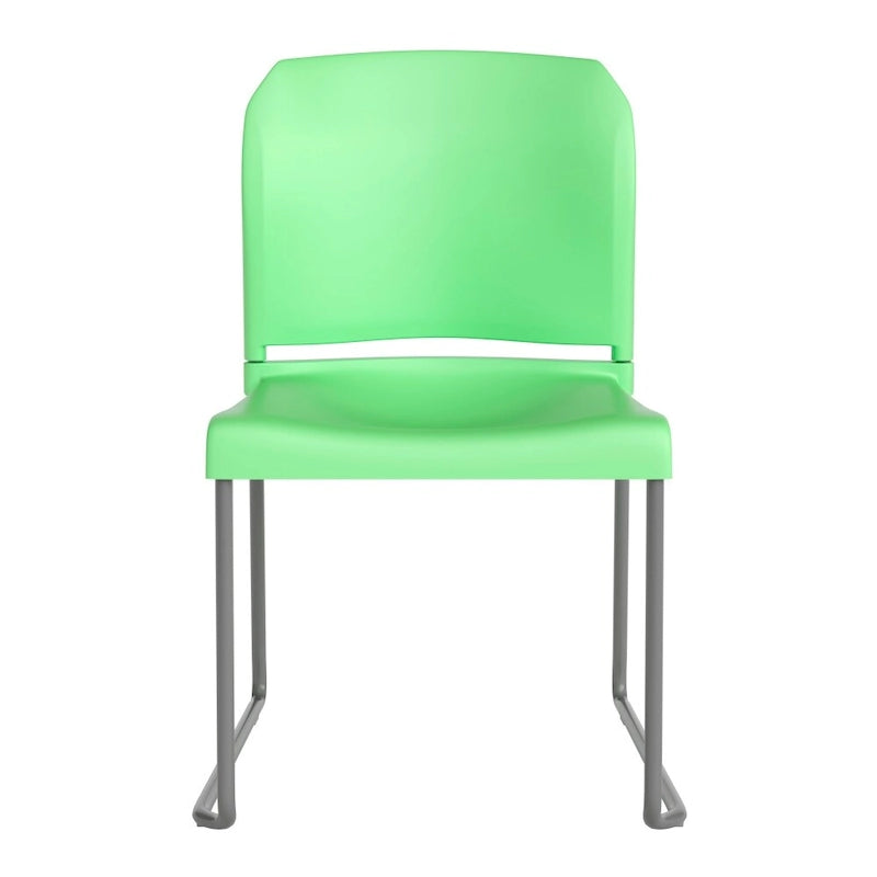 Chaise empilable en polypropylène orange/noir/bourgogne/marine/jaune/gris/bleu/vert avec piétement luge en acier thermolaqué – Unité