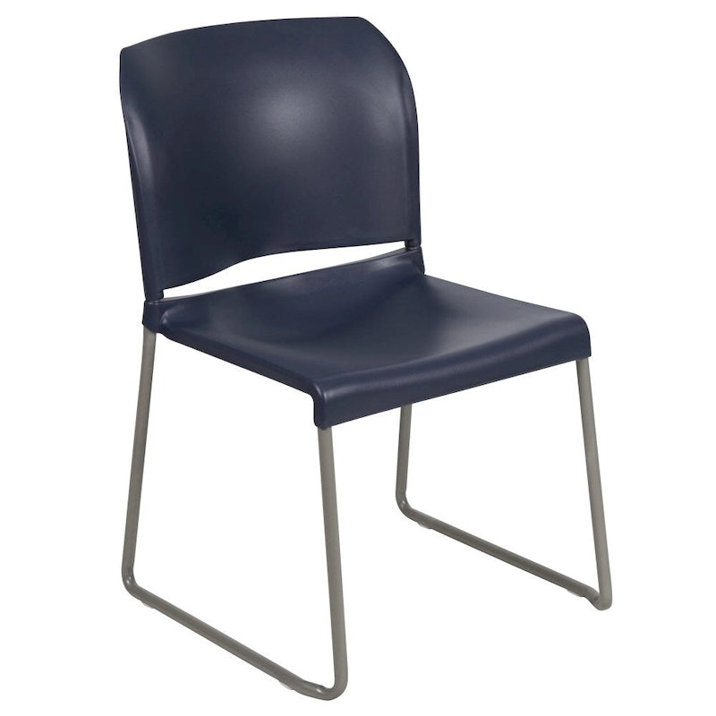 Chaise empilable en polypropylène orange/noir/bourgogne/marine/jaune/gris/bleu/vert avec piétement luge en acier thermolaqué – Unité