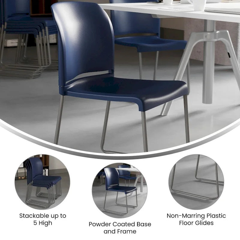 Chaise empilable en polypropylène orange/noir/bourgogne/marine/jaune/gris/bleu/vert avec piétement luge en acier thermolaqué – Unité