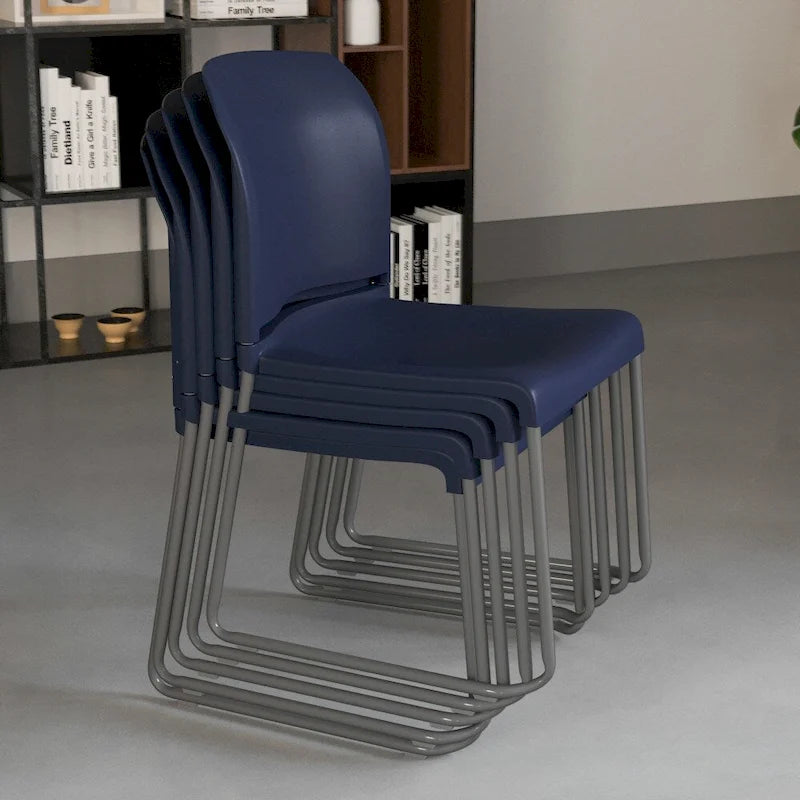 Chaise empilable en polypropylène orange/noir/bourgogne/marine/jaune/gris/bleu/vert avec piétement luge en acier thermolaqué – Unité