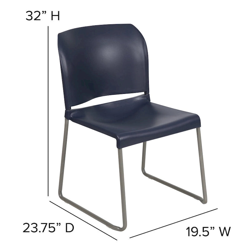 Chaise empilable en polypropylène orange/noir/bourgogne/marine/jaune/gris/bleu/vert avec piétement luge en acier thermolaqué – Unité