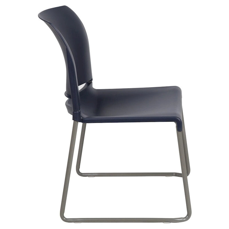Chaise empilable en polypropylène orange/noir/bourgogne/marine/jaune/gris/bleu/vert avec piétement luge en acier thermolaqué – Unité