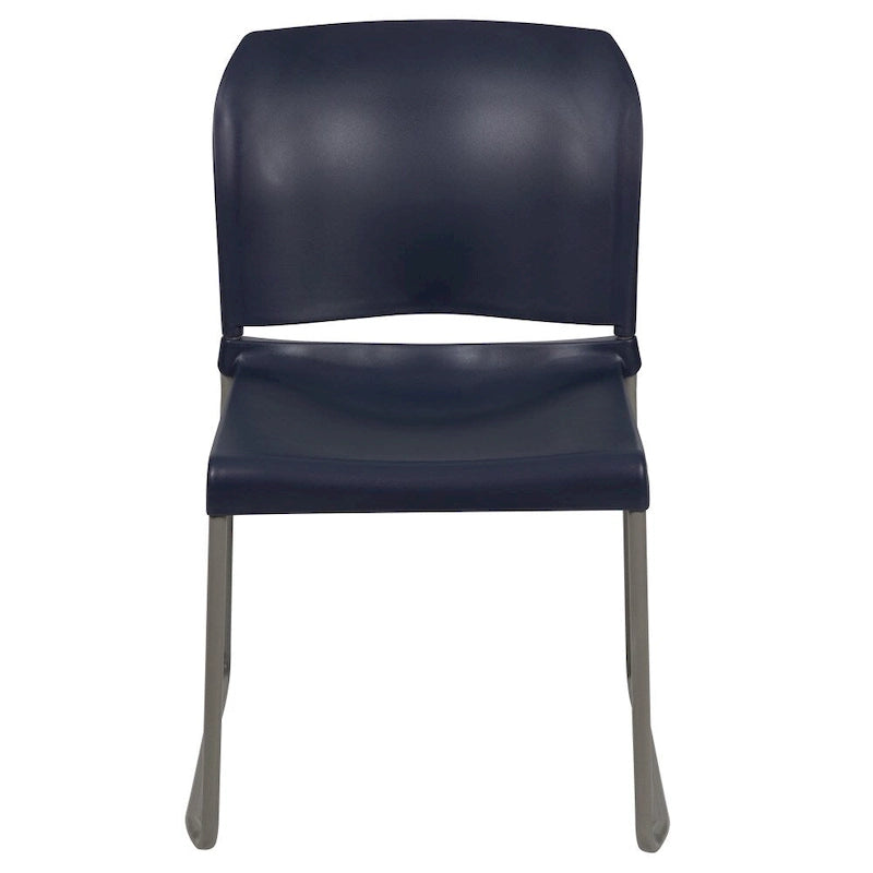 Chaise empilable en polypropylène orange/noir/bourgogne/marine/jaune/gris/bleu/vert avec piétement luge en acier thermolaqué – Unité