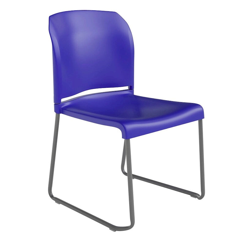 Chaise empilable en polypropylène orange/noir/bourgogne/marine/jaune/gris/bleu/vert avec piétement luge en acier thermolaqué – Unité