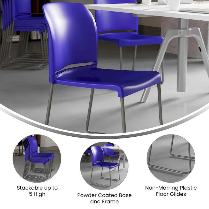 Chaise empilable en polypropylène orange/noir/bourgogne/marine/jaune/gris/bleu/vert avec piétement luge en acier thermolaqué – Unité