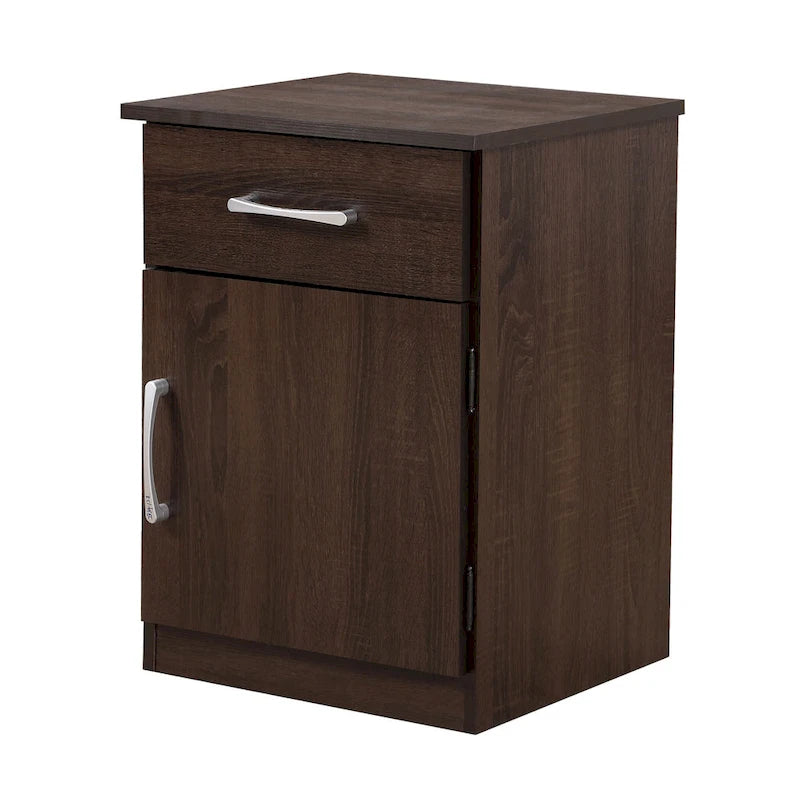 Table de chevet en bois wengé/gris/santal avec 1 tiroir et placard fermé – Simple