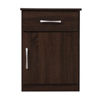 Table de chevet en bois wengé/gris/santal avec 1 tiroir et placard fermé – Simple