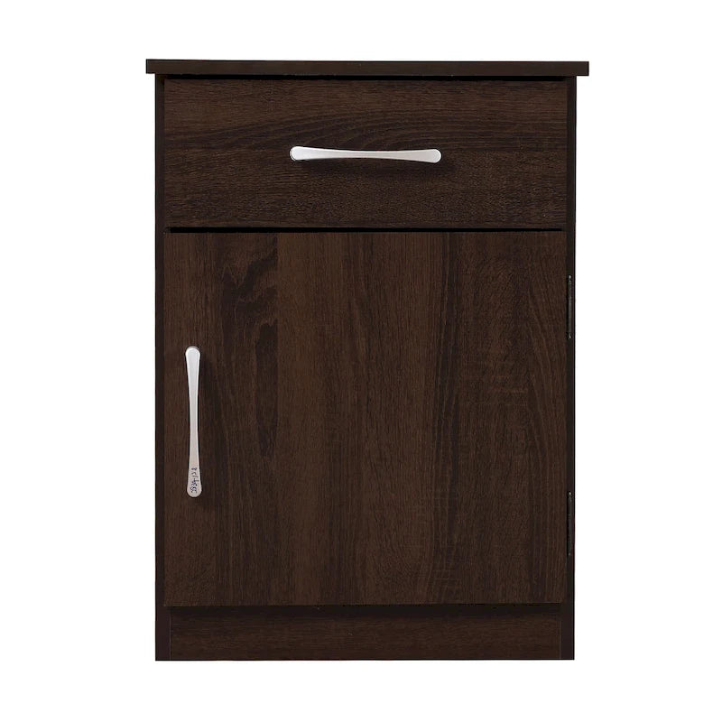 Table de chevet en bois wengé/gris/santal avec 1 tiroir et placard fermé – Simple