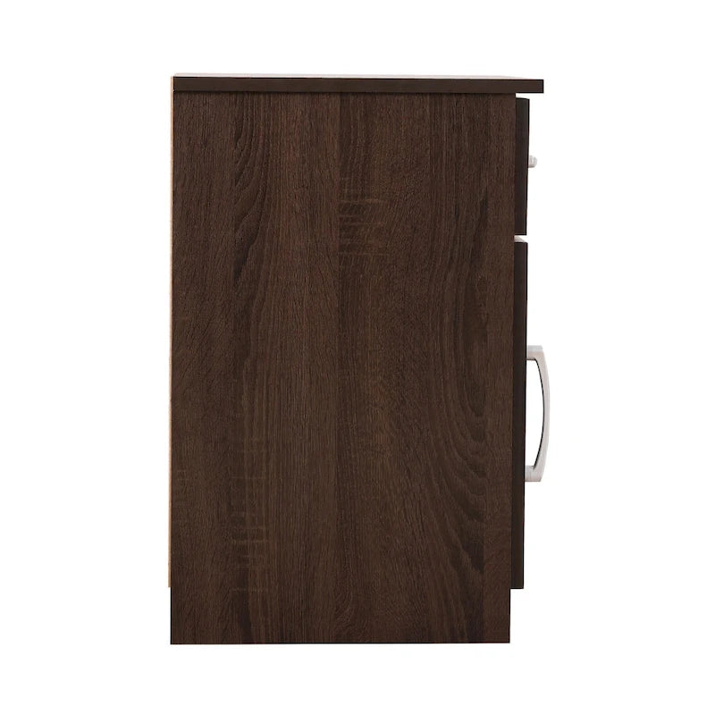 Table de chevet en bois wengé/gris/santal avec 1 tiroir et placard fermé – Simple