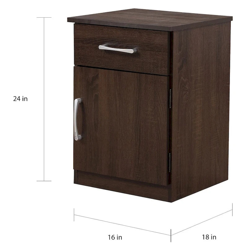Table de chevet en bois wengé/gris/santal avec 1 tiroir et placard fermé – Simple