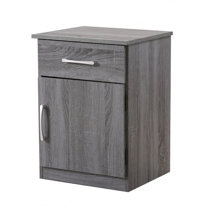 Table de chevet en bois wengé/gris/santal avec 1 tiroir et placard fermé – Simple