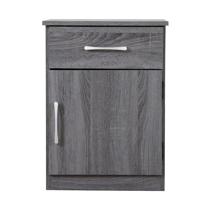 Table de chevet en bois wengé/gris/santal avec 1 tiroir et placard fermé – Simple