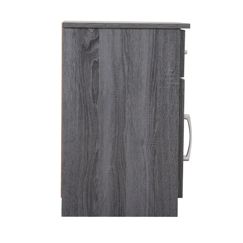Table de chevet en bois wengé/gris/santal avec 1 tiroir et placard fermé – Simple
