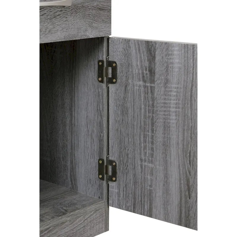 Table de chevet en bois wengé/gris/santal avec 1 tiroir et placard fermé – Simple