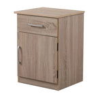 Table de chevet en bois wengé/gris/santal avec 1 tiroir et placard fermé – Simple
