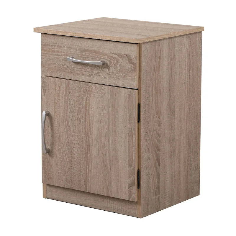 Table de chevet en bois wengé/gris/santal avec 1 tiroir et placard fermé – Simple