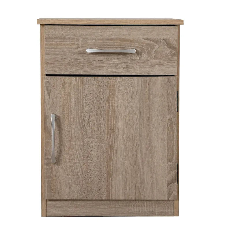 Table de chevet en bois wengé/gris/santal avec 1 tiroir et placard fermé – Simple
