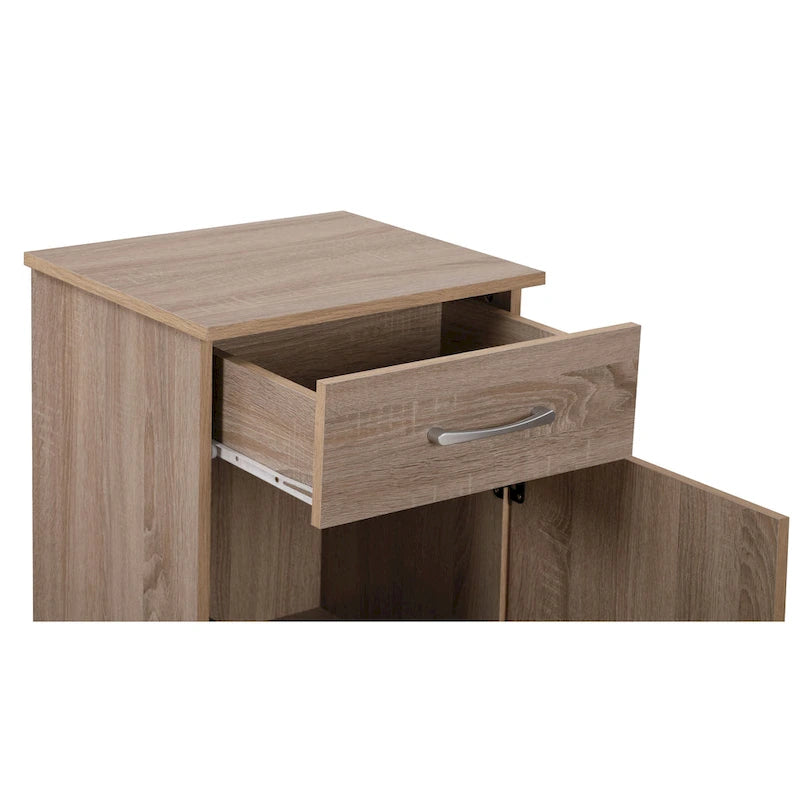 Table de chevet en bois wengé/gris/santal avec 1 tiroir et placard fermé – Simple