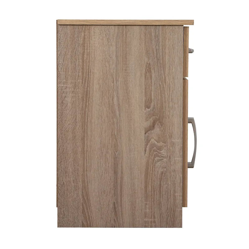Table de chevet en bois wengé/gris/santal avec 1 tiroir et placard fermé – Simple