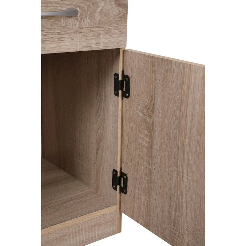 Table de chevet en bois wengé/gris/santal avec 1 tiroir et placard fermé – Simple