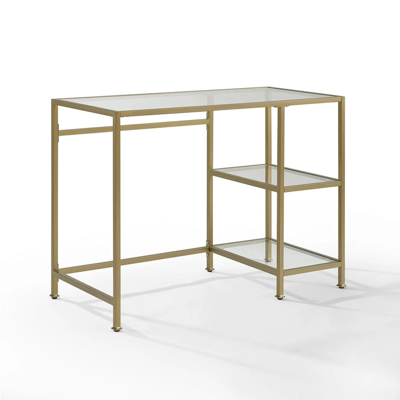 Bureau et coiffeuse en verre trempé à structure en acier doré – Simple