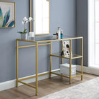 Bureau et coiffeuse en verre trempé à structure en acier doré – Simple