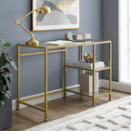 Bureau et coiffeuse en verre trempé à structure en acier doré – Simple