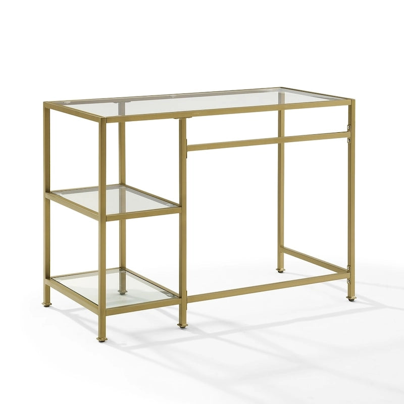 Bureau et coiffeuse en verre trempé à structure en acier doré – Simple