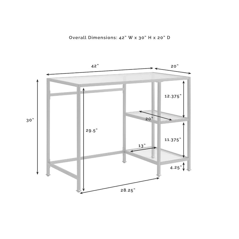 Bureau et coiffeuse en verre trempé à structure en acier doré – Simple