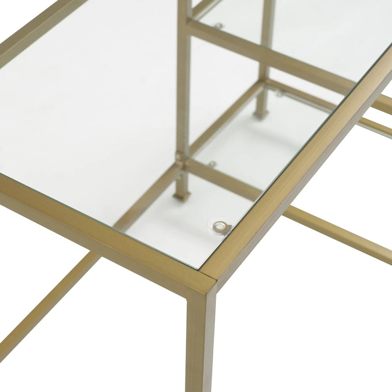 Bureau et coiffeuse en verre trempé à structure en acier doré – Simple