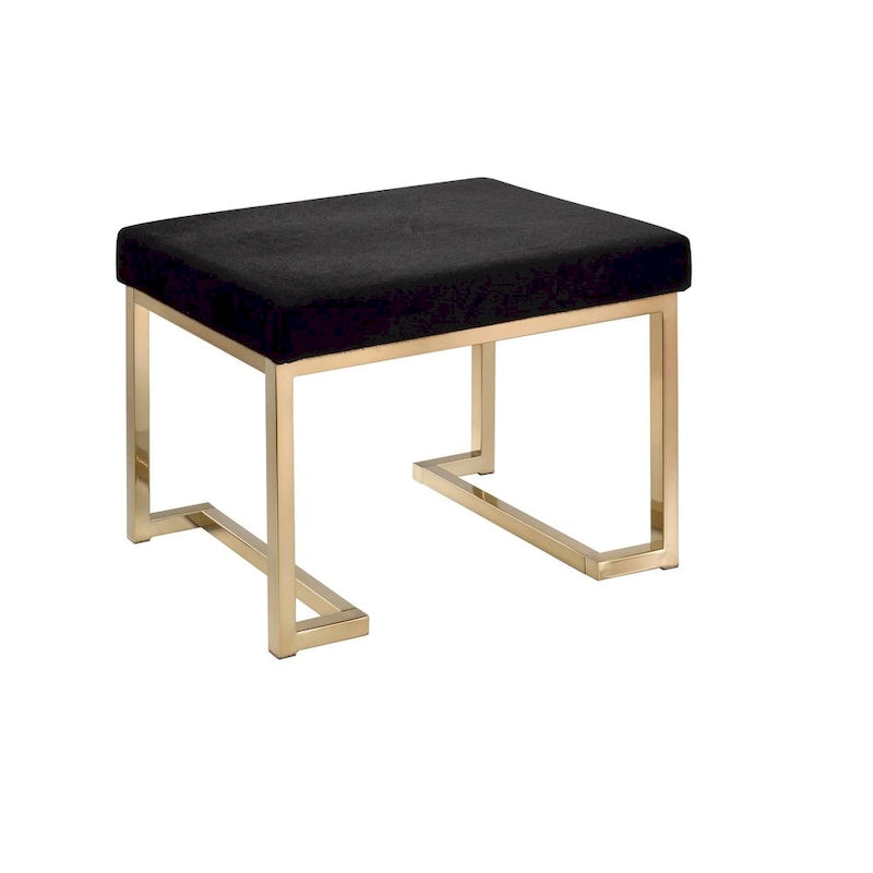 Pouf de rangement en tissu noir avec base métallique couleur champagne – Individuel