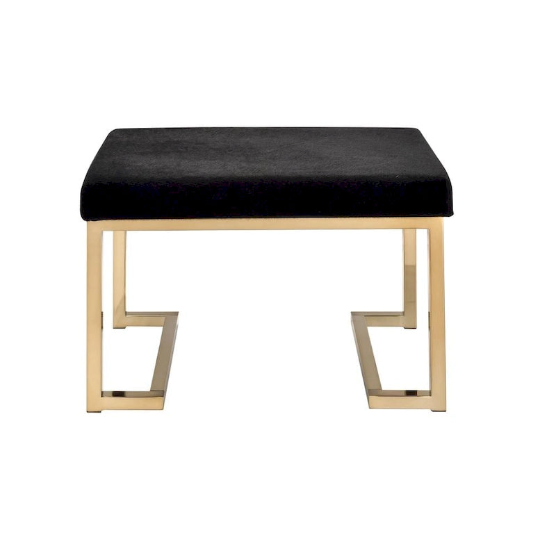 Pouf de rangement en tissu noir avec base métallique couleur champagne – Individuel