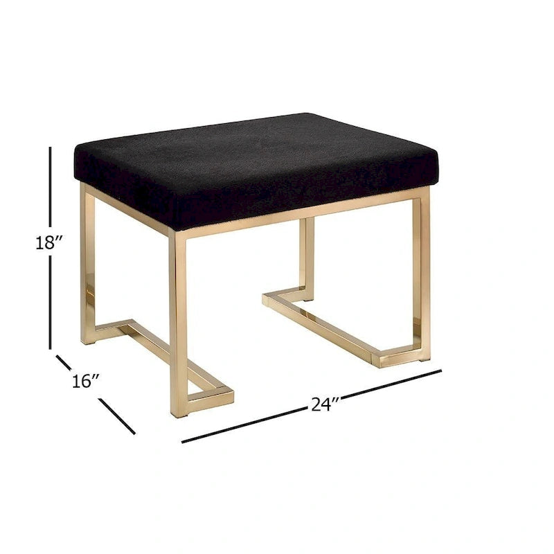 Pouf de rangement en tissu noir avec base métallique couleur champagne – Individuel