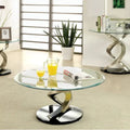 Table basse ronde en métal satiné et verre trempé avec piédestal à double hélice – Individuel