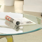 Table basse ronde en métal satiné et verre trempé avec piédestal à double hélice – Individuel