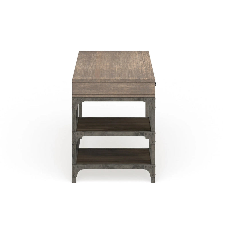 Bureau en chêne vieilli et argent antique avec 3 tiroirs et étagère à 2 niveaux – Simple