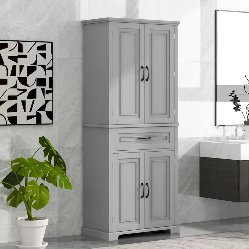 Meuble de salle de bain en MDF gris/blanc/noir avec double porte, tiroir et étagère réglable – Simple