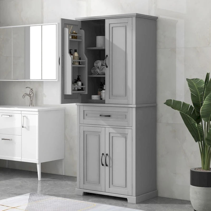 Meuble de salle de bain en MDF gris/blanc/noir avec double porte, tiroir et étagère réglable – Simple