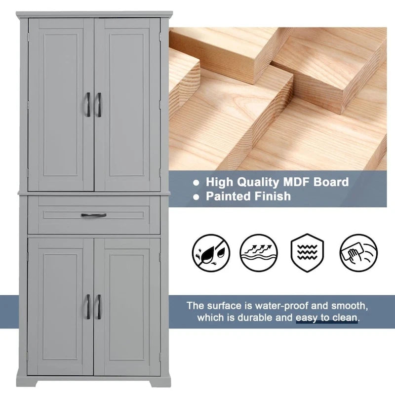 Meuble de salle de bain en MDF gris/blanc/noir avec double porte, tiroir et étagère réglable – Simple