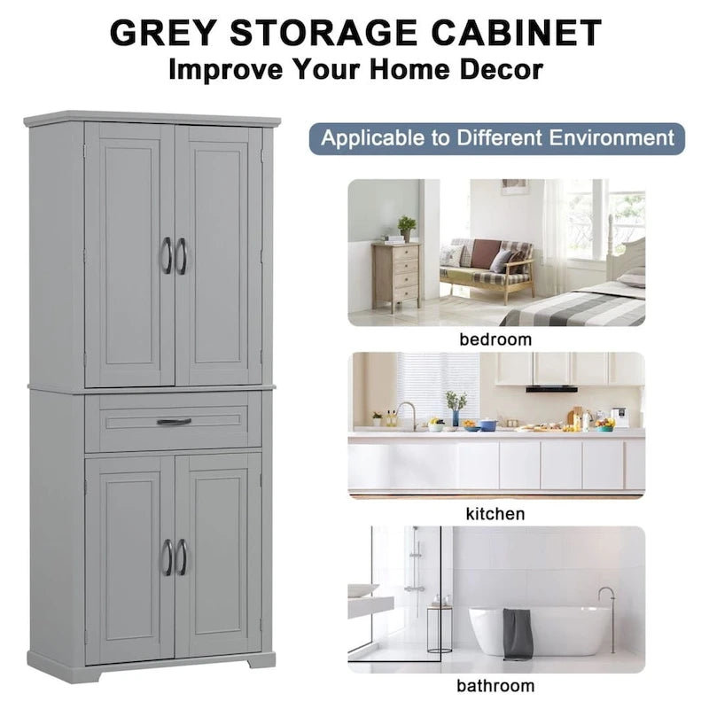 Meuble de salle de bain en MDF gris/blanc/noir avec double porte, tiroir et étagère réglable – Simple
