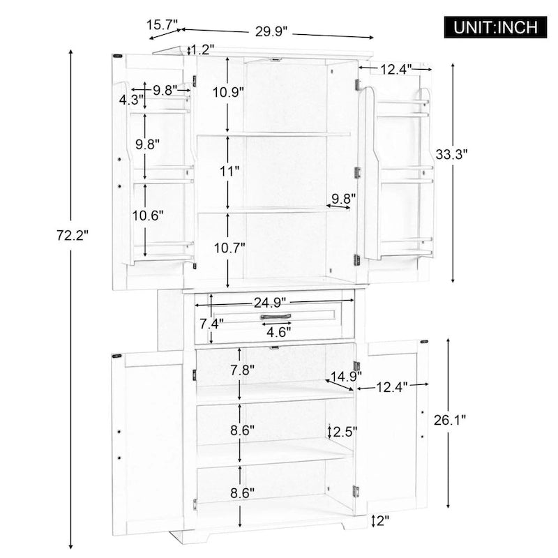 Meuble de salle de bain en MDF gris/blanc/noir avec double porte, tiroir et étagère réglable – Simple