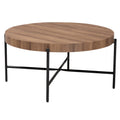 Table basse industrielle ronde noyer brun et noir avec base en métal entrecroisé – Unique